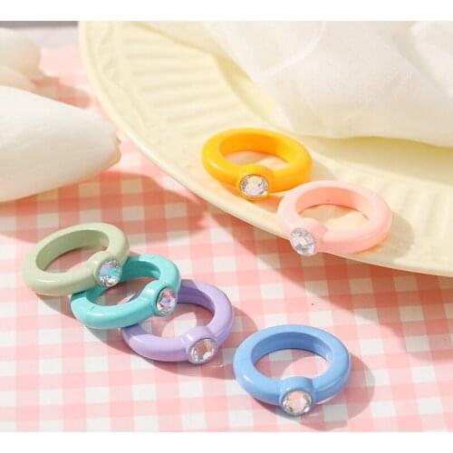 Gothic Rhinestone Crystal Colorful Acrylic Geometric Rings Resin Joint Finger Ring for Women Girls Aesthatic Jewelry Gift