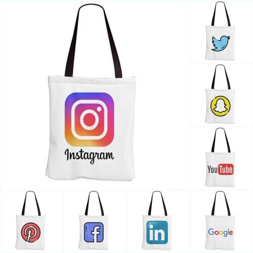 New App Instagram Pinterest Youtube Single Side Printed Canvas Shoulder Bag 32X38CM Shoulder Bags Shopping Tote Bag