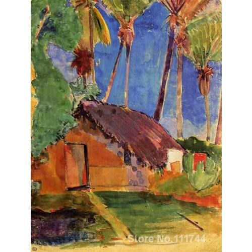 Paintings of Paul Gauguin Hut under the coconut palms artwork Landscape art High quality Hand painted