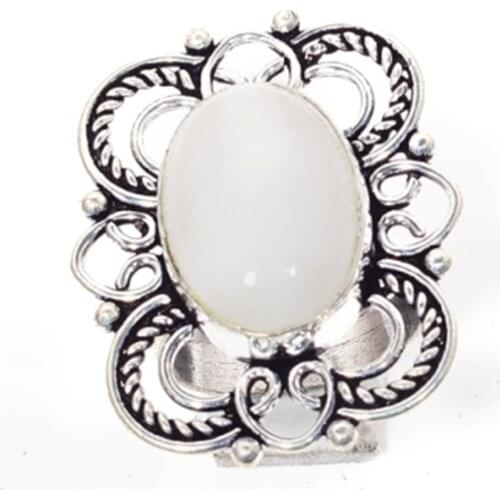 Genuine Moonstone Ring Silver Overlay over Copper , Hand Made Women Jewelry gift, Size: 7.75 , R6402