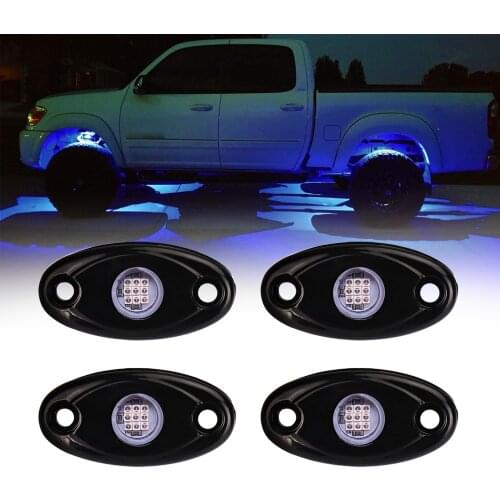 Blue 4 Pods LED Rock Lights Kit for Jeep Truck Off-Road UTV Boat Decorative Under Body light 12V-24V Waterproof