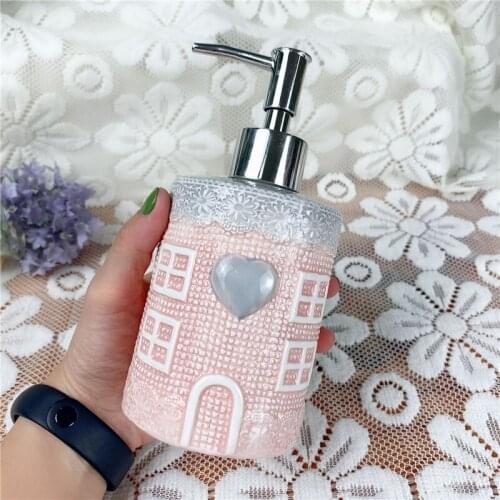 American Style Creative Pink Ceramic Hand Sanitizer Bottle Sanitary Ware Cute Decoration