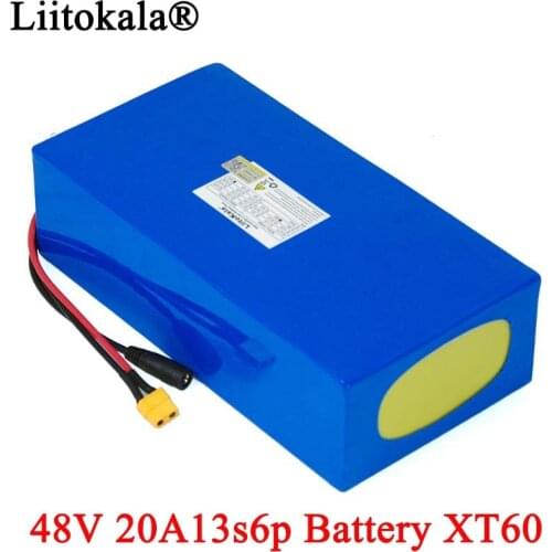 LiitoKala 48V 20ah 13s6p 18650 Lithium Battery Pack 48V 20AH 2000W electric bicycle battery Built in 50A BMS XT60 plug