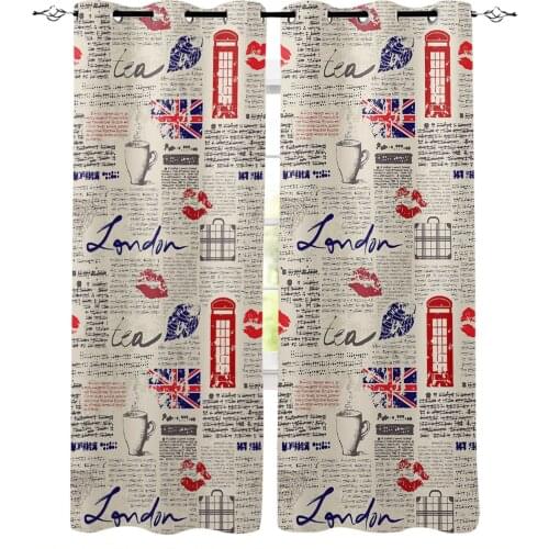 London Newspaper Window Curtains Home Decor Bedroom Kitchen Items Drapes Curtains for Living Room