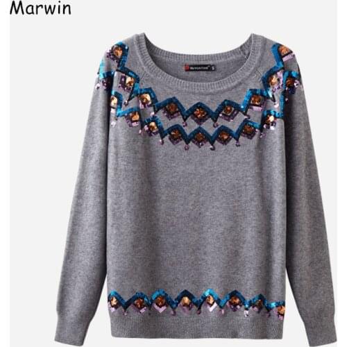 Marwin 2020 New Coming O-Neck Thick High Street Style Argyle Sequined Sweaters Wool Warm Soft Female Winter Sweaters