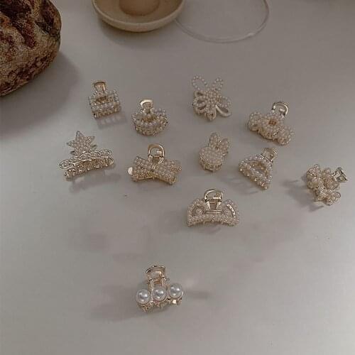 Mini Pearl Hair Claw for Women Girls Retro Rhinestone Flower Crab Claw Clip Small Hairpins Hair Crab Girl Hair Accessories