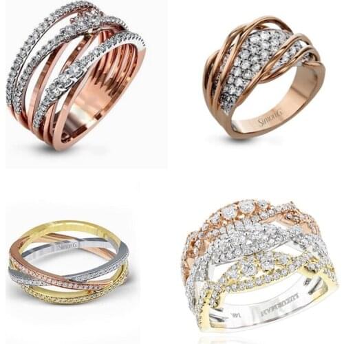 Multiayer Zircon Collection ! Exquisite Female Crystal Ring For Women Party Wedding Engagement Jewelry Accessories