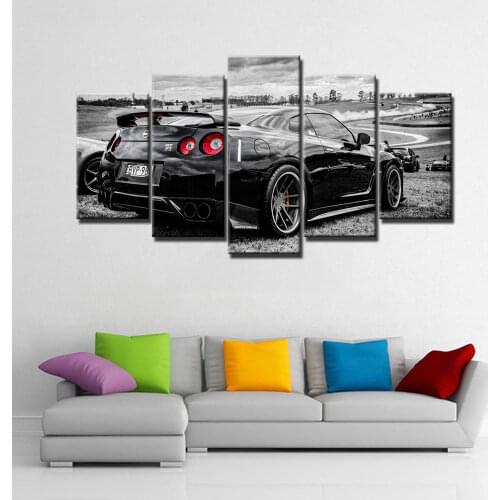 Modular Wall Art Pictures Canvas HD Printed Poster Modern Home Decor 5 Pieces Flashy Nissan Gtr Sports Car Painting Frame