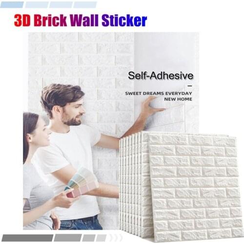 10pcs/bag White Wall Sticker Waterproof 3D Brick Wall Decor Stickers Self Adhesive Foam Plastic Wallpaper Bedroom TV Wall Decor
