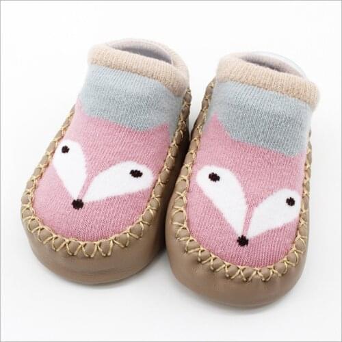 Newborn Baby Girl/Boy Cartoon Shoes anti-slip Infant First Walkers Animal fox Soft Sole Toddler Sock Shoes with rubber soles