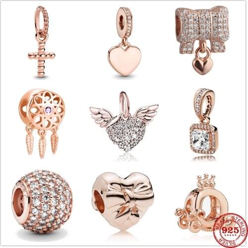 New 925 silver Flying Heart Beaded Cross Rose Charm Dangle Beads Fit Pandora Charms Silver 925 Original Bracelet DIY Jewelry