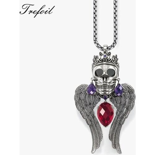 Link Chain Necklace Skull King, Fashion 925 Sterling Silver Jewelry European Vintage Kolye Gift For Men Women Boy Girls 2018 New