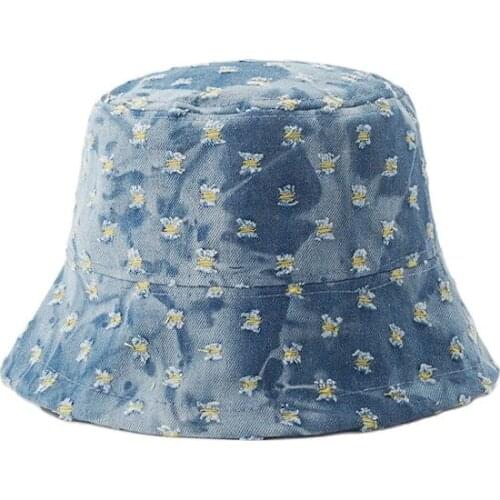 Vintage Ladies Women Travel Street Ripped Washed denim Bucket Hat Distressed Basin Hats Fisherman Caps Panama gorros