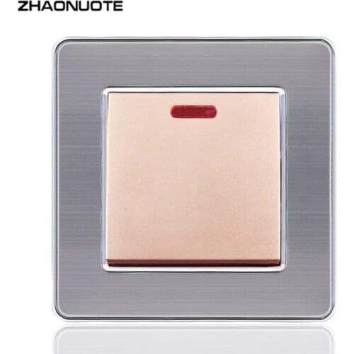 Stainless Steel Panel with Indicator Light 86 Type 20A High-power Current Switch for Air-conditioning Water Heater