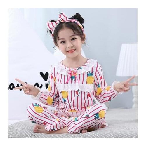 Pajamas long-sleeved home service girls autumn and winter warm baby home pajamas children cartoon cute underwear
