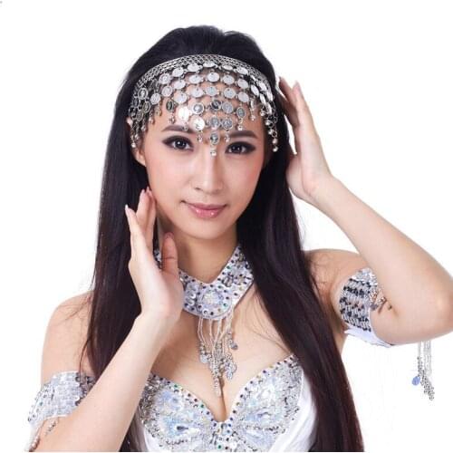 Head band coin top silver gold snake bracelet handbell drum dance top belly dance indian sexy dance oriental accessories
