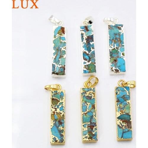 Rectangle Shape Gold Silver Plated Natural Turquoises Pendants Turquoises Rectangle Pendants For Jewelry Making