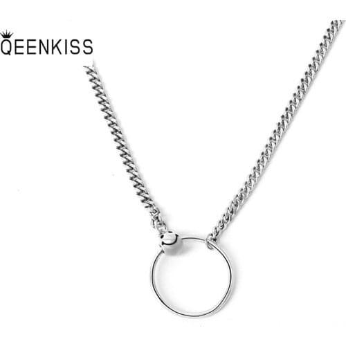QUEENKISS NC662 2021 Fion Jewelry Wholesale Fashion Lady Girl Birthday Wedding Simplicity Round 925 Silver Pendant Necklace
