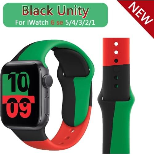 Strap For Apple Watch band 6 SE 44mm 40mm 38mm 42mm Black Unity Sport Silicone smartwatch bracelet for iWatch series 3 4 5 belt