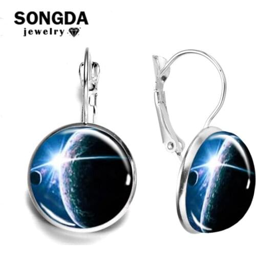 SONGDA Solar System Galaxy Planet Earrings Universe Nebula Glass Art Picture Handmade Statement Earrings Astronomical Idea Gift
