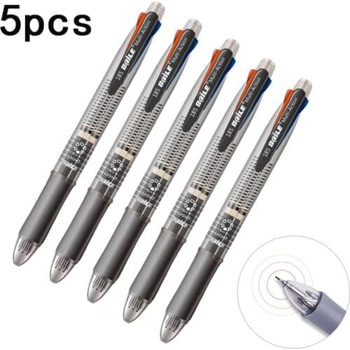 5pcs/lot Multicolor 5 in 1 Ballpoint Pen 0.7mm 4 colors Ball pen refill and 0.5mm mechanical pencil lead Set for Writing Marking
