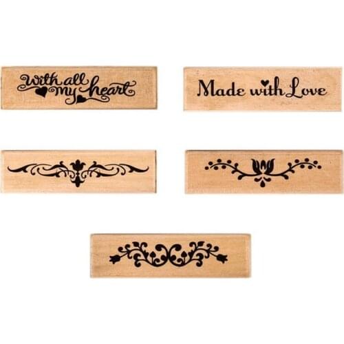 Flower Printing Lotus Rose Stamps Crafts Gift Rectangle Handmade Floral Pattern Strip Wooden Seal Diary Decoration