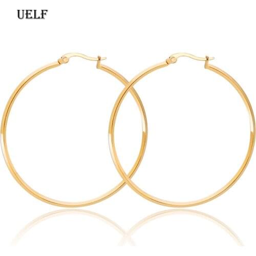 Uelf 1Pair Fashion Women Girl Trendy Large Hoop Earrings Big Smooth Circle Earrings Brand Loop Earrings Jewelry