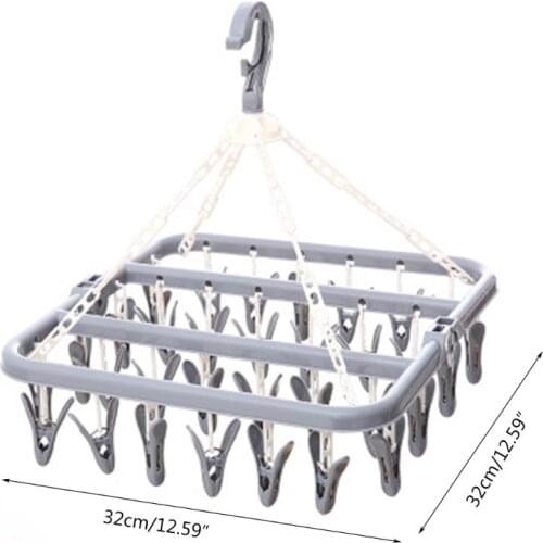 Foldable 32 Peg Windproof Clothes Hanger Dryer Washing Line Airer Clothes Socks U2JC