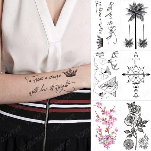 Waterproof Temporary Tattoos Crown Letter Coconut Tree Cute Tatoo Sticker Rose Arrow Body Art Hand Fake Tatto Women Kids Men