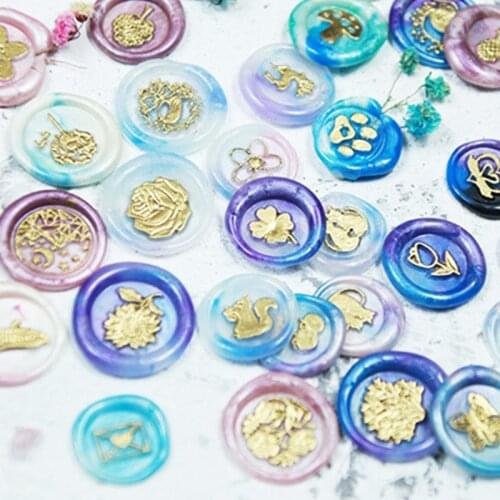 WYSE Cylindrical Sealing Wax Brass Vintage Seal Stamp Cylinder Round Bar Brass Copper Flower Stamp for Decoration Envelope Card