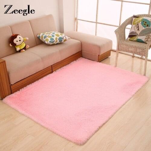 Zeegle Solid Shaggy Floor Carpet For Living Room Soft Kids Bedroom Carpet Children Play Mats Non-slip Sofa Bedside Area Rug