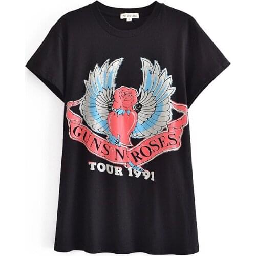 Women T-shirt Rose Print Casual Loose Top Summer Short Sleeve Fashion Clothing 2021 New