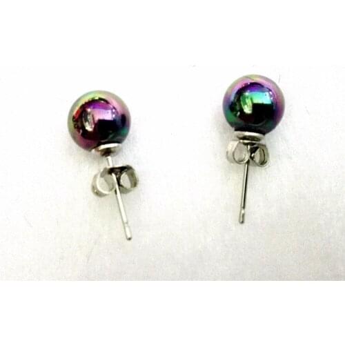 Women Jewelry Earring 8mm 10mm 12mm 14mm 16mm bright black colors round ball natural shell pearl Stud Earring