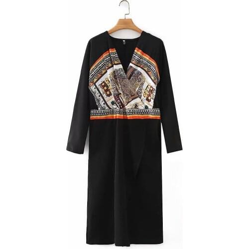 Plus size black V-Neck patchwork women loose dresses 2021 new spring autumn casual ladies long sleeve dress female pullovers