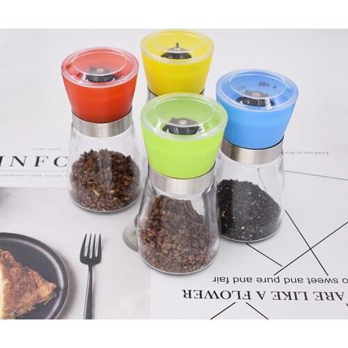 1PC 180ML Creative Stainless Steel Mill Salt Pepper DIY Manual Bottle Grinder Glass Kitchen Tool Pepper Grinder Bottle JO 1075
