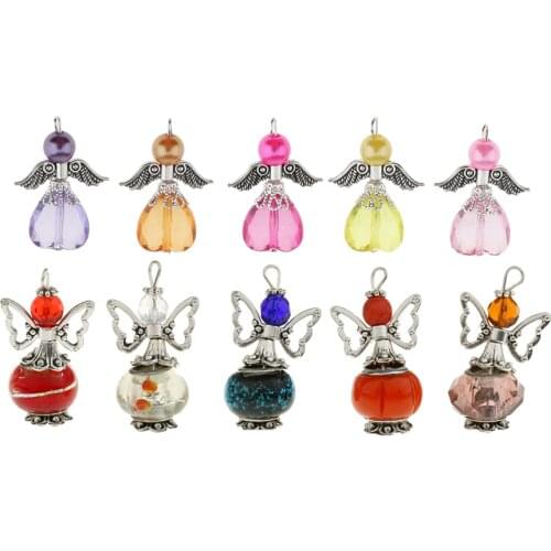 10 Pieces Handmade Alloy Acrylic Angel Wings Pendants Beads DIY Jewelry Supplies