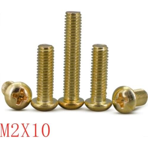 1000pcs/lot m2x10 m2*10 Brass phillips round pan Head machine Screws