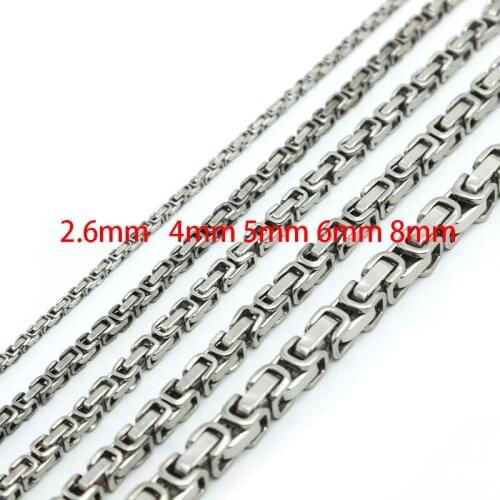 2.6mm 4mm 5mm 6mm 8mm Men Chain Silver Tone 316 Stainless Steel 22cm Byzantine Box Link Necklace Bracelet