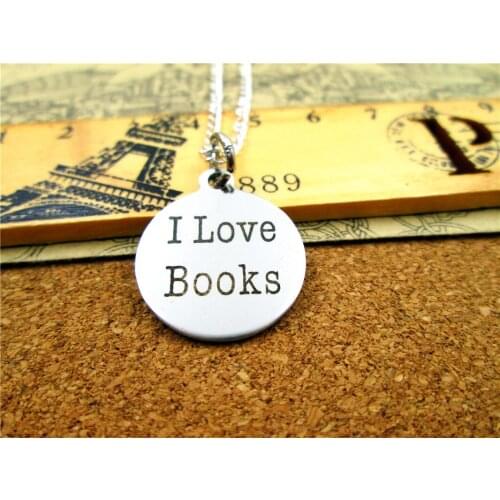 3pcs/lot Fashion stainless steel necklace "I love books" Charms Pendant necklace Jewelry Gift more style for choosing