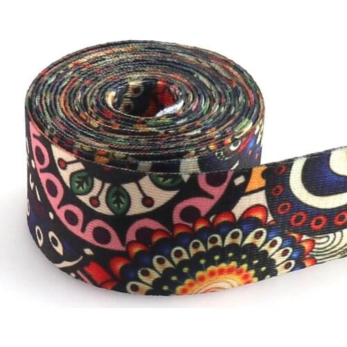 5 Yard 38mm Beautiful Pattern Ribbon Folk Style Webbing for Purse Strap Key Fob Bag Handle Cotton Webbing