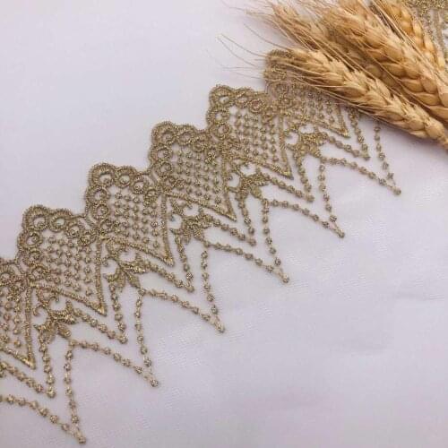 5Yards Gold White Thread Lace Mesh Embroidery Clothing Accessories Exquisite Flower Skirt Hat Trims Accessories 10cm