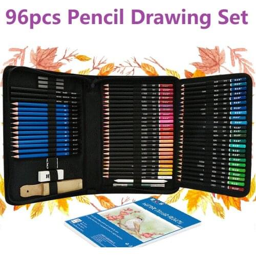 96pcs Professional Sketch Drawing Pencils Set with Carry Bag Charcoal Graphite Oil Colored Pencil Painting Book Kit for Student
