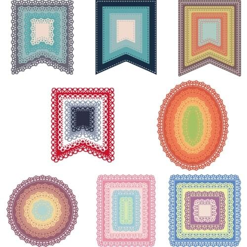 Lace Basic Round Banner Frame Metal Cutting Dies Scrapbooking Scrapbook Diary Decoration Card Craft Decorative Die Cut Craft