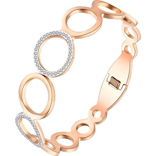 Stainless Steel Various Sizes Circles Rhinestone Cuff Bangles Bracelets Lovers Jewelry Valentines Day Gift B18063