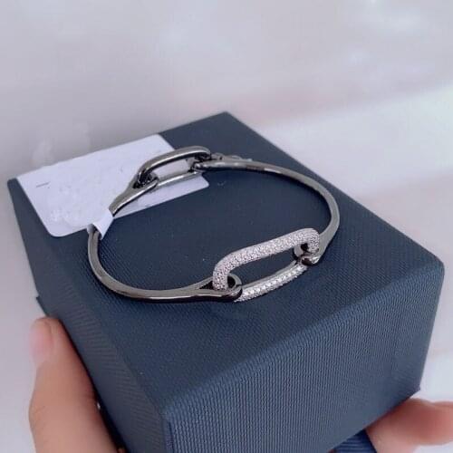 Brand 1:1Luxury Brand Bangle Black Dark Chain Link Bangle Micro 3A Cubic Zirconia Bracelet Women Fashion Party Jewelry Gift