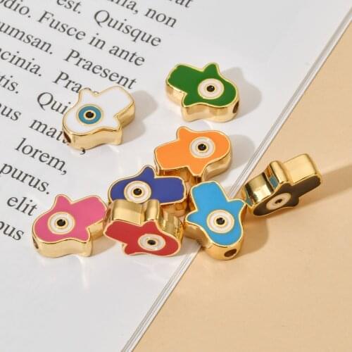 10pc/lot Charms Hamsa Fatima Hand Enamel Charm Beads For Jewelry Making DIY Handmade Craft Greek Evil Eye Necklace