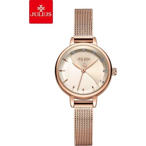 New Small Julius Womens Watch Japan Mov't Hours Elegant Fashion Clock Stainless Steel Metal Bracelet Girls Gift Box