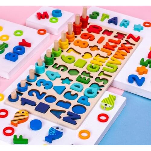Montessori Wooden Toys Children Geometric Digital Fishing Logarithmic Board Childrens Wooden Preschool Early Educational Toy