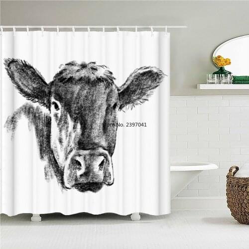 Cat Dog Dutch Cattle Shower Curtain Waterproof Polyester 3D Printing Animals Bath Screen for Bathroom Shower Curtains With Hooks