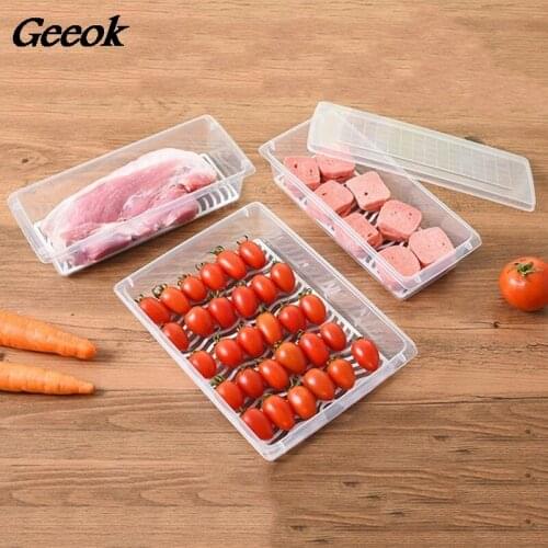 Food Fresh Storage Box Containers Kitchen Fridge Organizer Case Removable Drain Plate Tray For Keep Fruits Vegetables Meat Fish